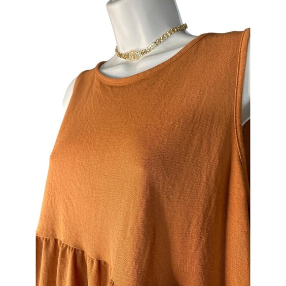 Très Bien Womens Sleeveless Tiered Dress Large Orange Rayon Blend Made In USA - Picture 6 of 8